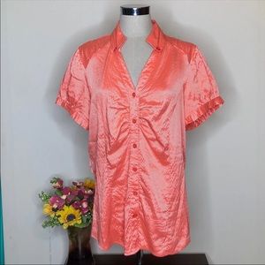 Dots Short Sleeve Button Up Top 2X